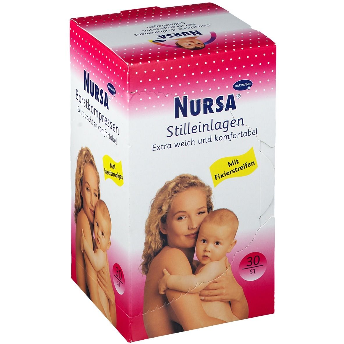 Boîte de coussinets d'allaitement Nursa, extra doux et confortables. 30 pièces. Image mère et bébé.
