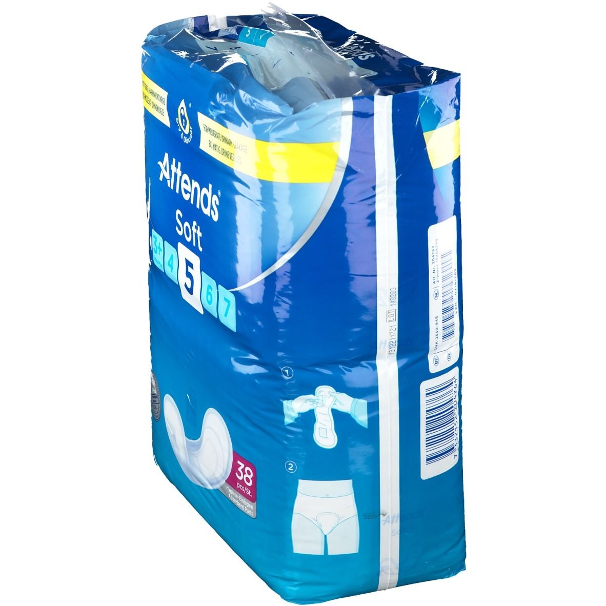 Attends Soft 5, vue en biais. Emballage bleu avec image du produit et texte. 38 pièces.
