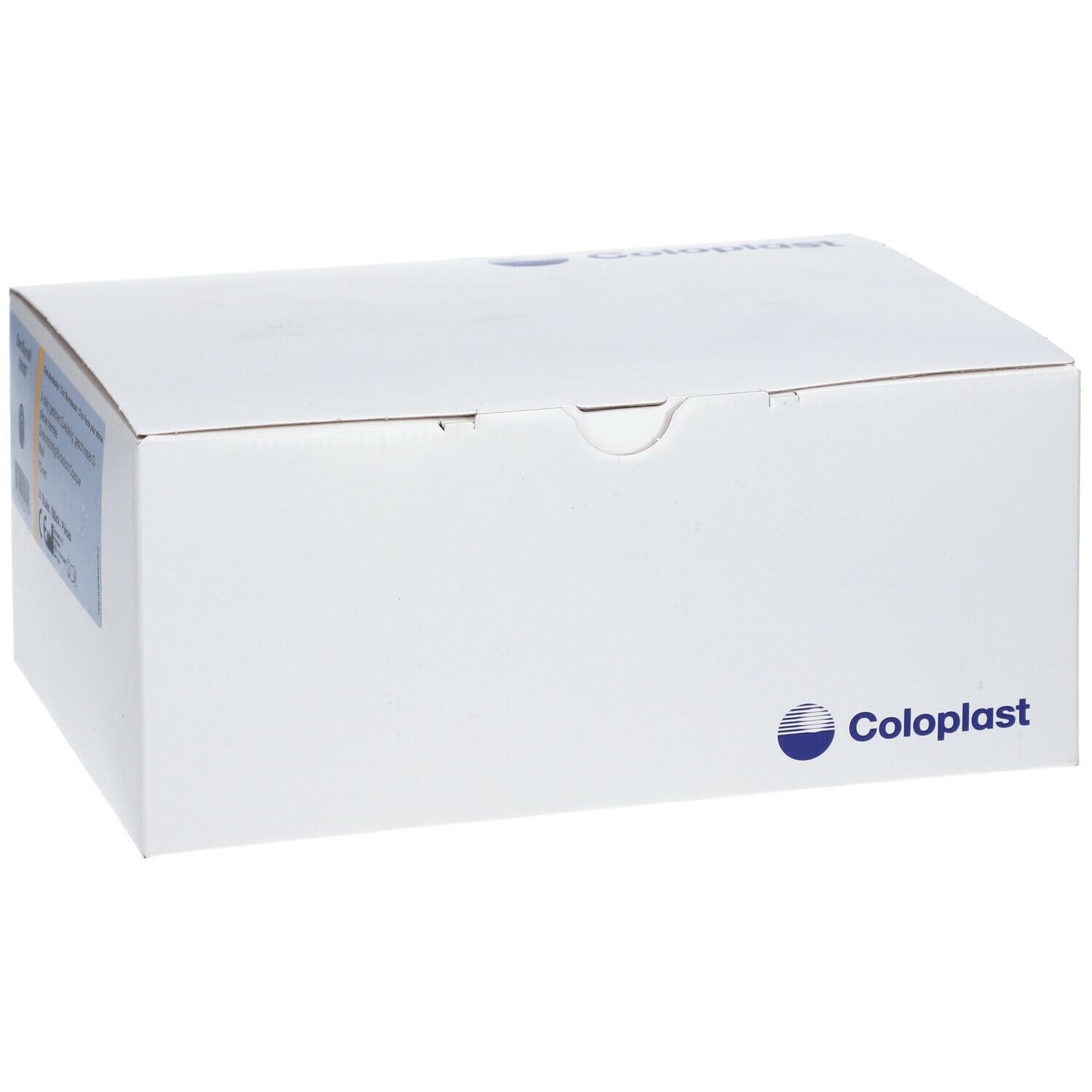 Boîte blanche avec logo Coloplast. Texte sur le côté. Emballage fermé.