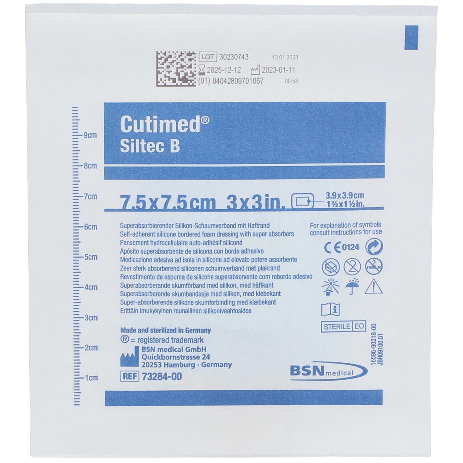Cutimed® Siltec B Stérile 7,5x7,5 cm