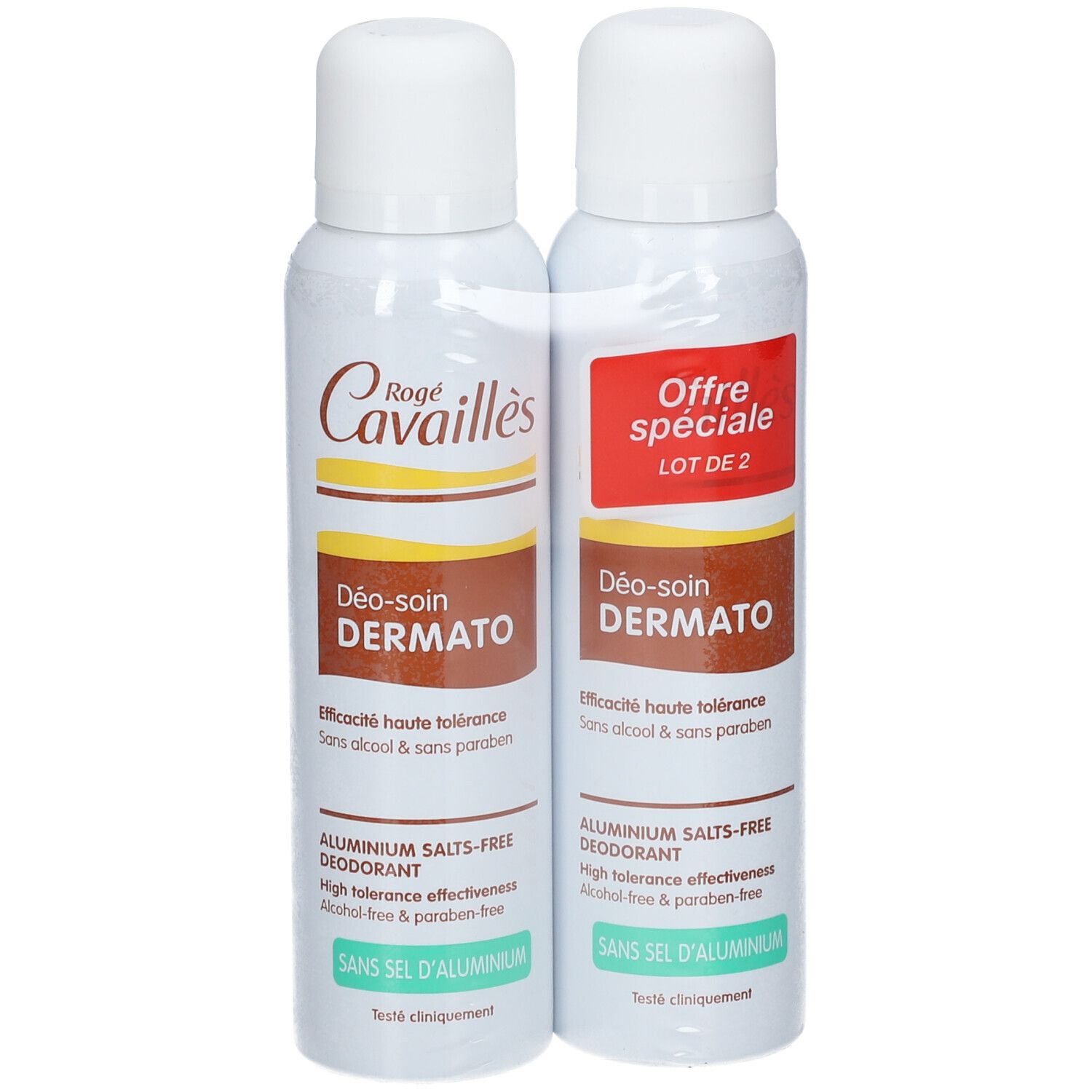 Deux déodorants Rogé Cavaillès Déo-soin DERMATO. Sans sels d'aluminium. Haute tolérance.