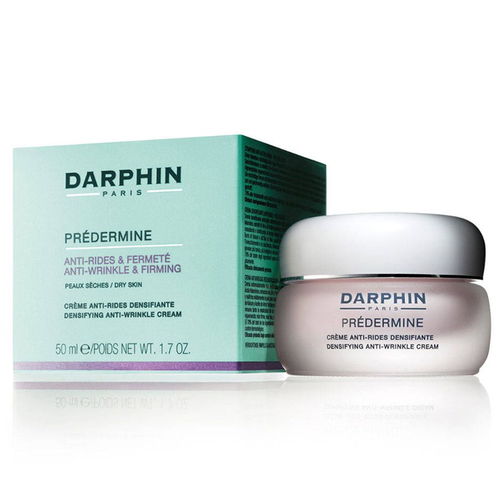 Pot de crème et boîte. Inscription : Darphin, Prédermine, Anti-rides & Fermeté, peau sèche.