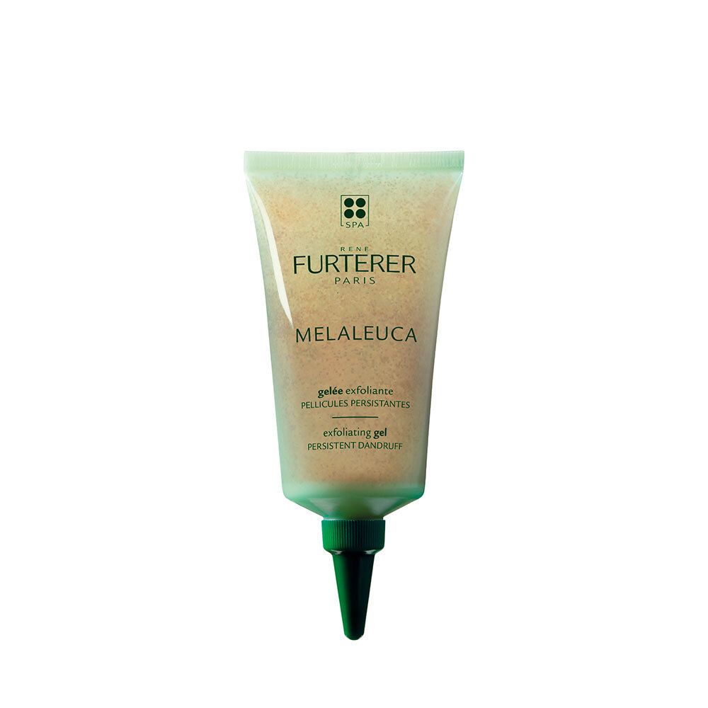 Gel vert en tube avec applicateur pointu. Inscription MELALEUCA et RENE FURTERER PARIS.