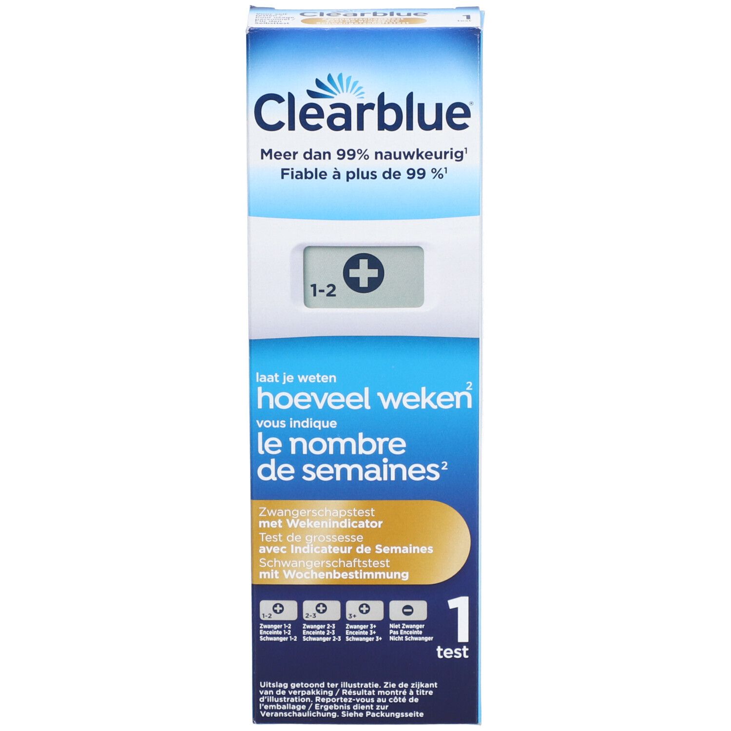 Boîte de test de grossesse Clearblue Digital. Indique le nombre de semaines. Contient 1 test.
