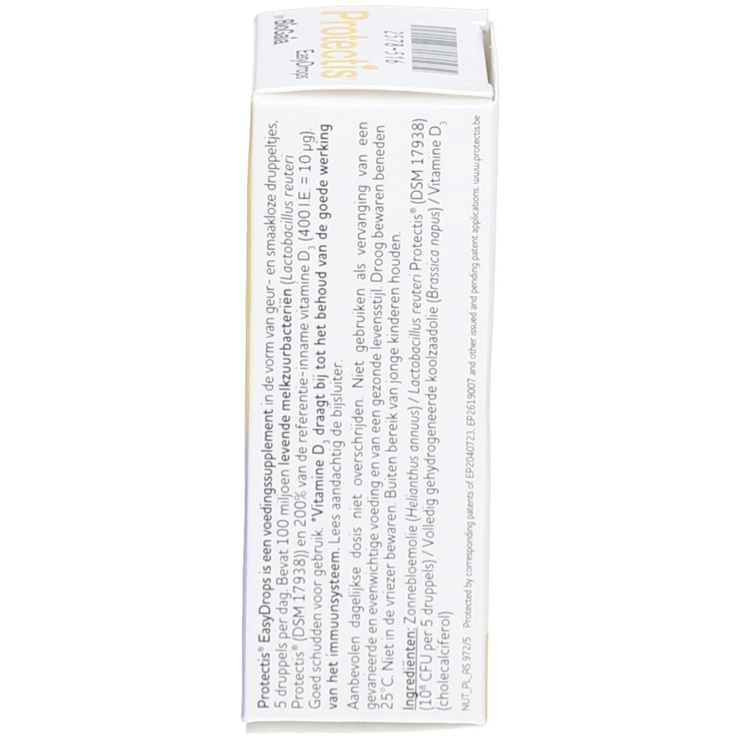 Côté de la boîte Protectis EasyDrops. Texte en allemand. Informations sur le produit.