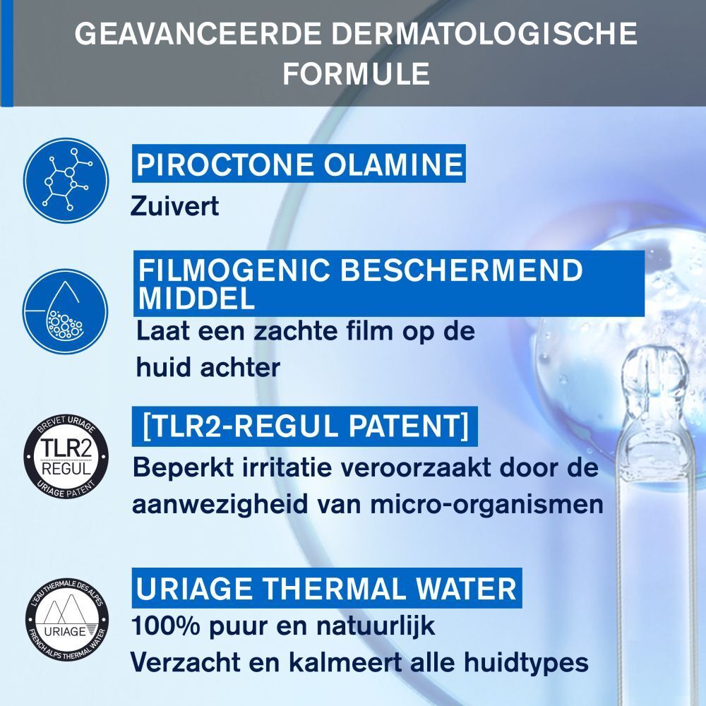 Uriage DS verpakking. Tekst: Gel Moussant Régulateur, 150 ml, 5 fl.oz.