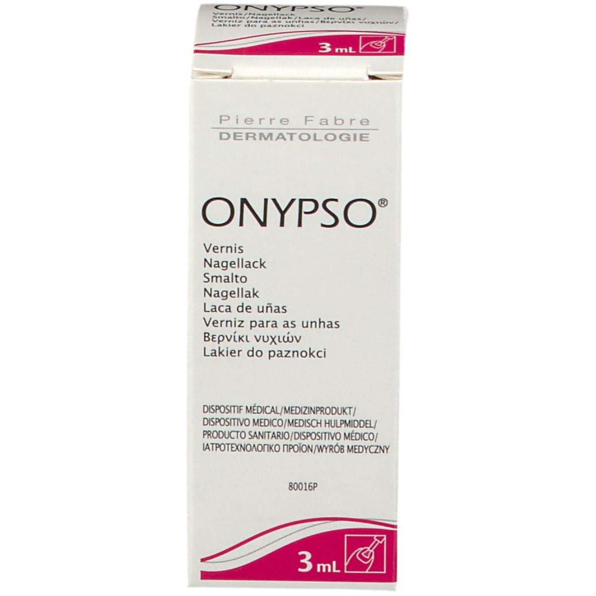 Emballage du produit avec nom du produit, informations et indication 3ml. Fond blanc.