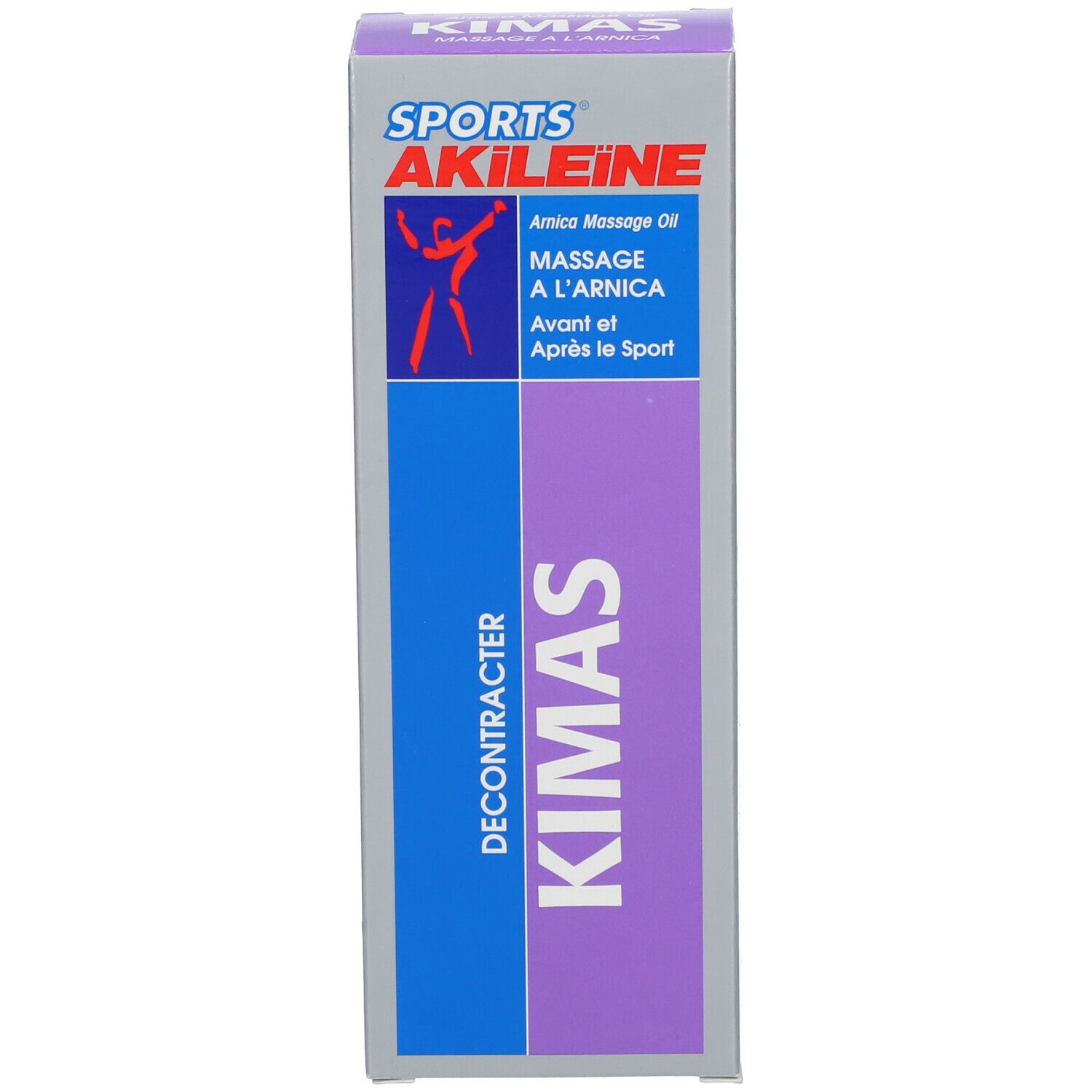 Boîte avec texte: SPORTS AKILEINE, KIMAS, huile de massage.
