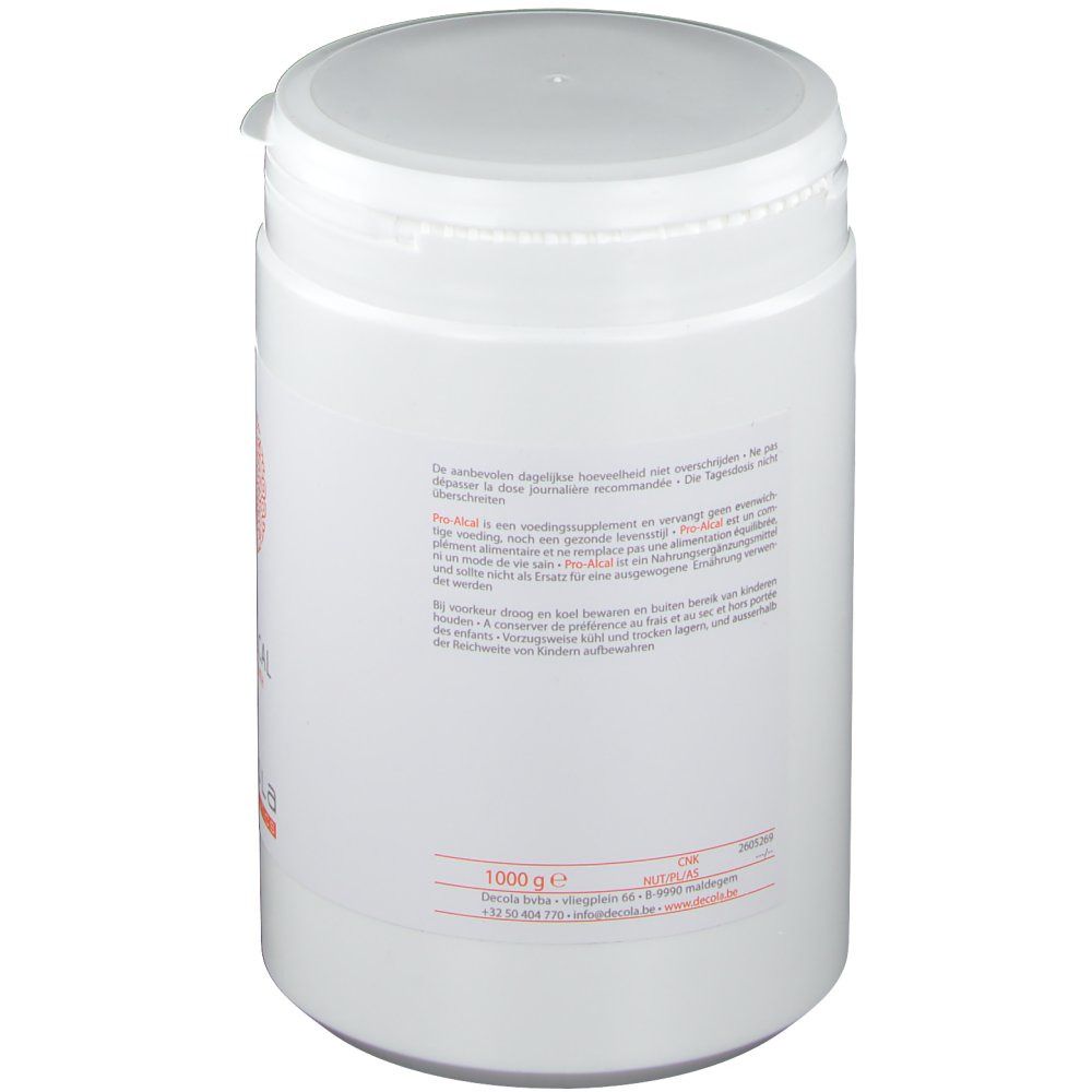 Récipient cylindrique blanc. Dos avec texte et informations. En bas : 1000 g.