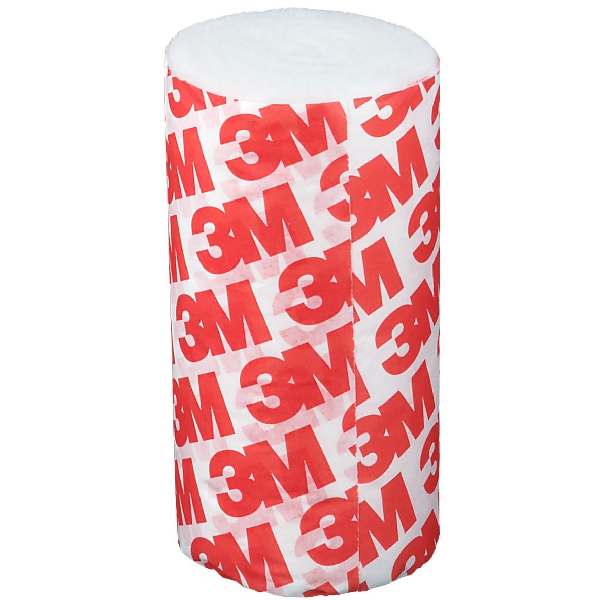 Rouleau de ouate synthétique. Emballage avec logo 3M rouge. Matériau blanc visible.