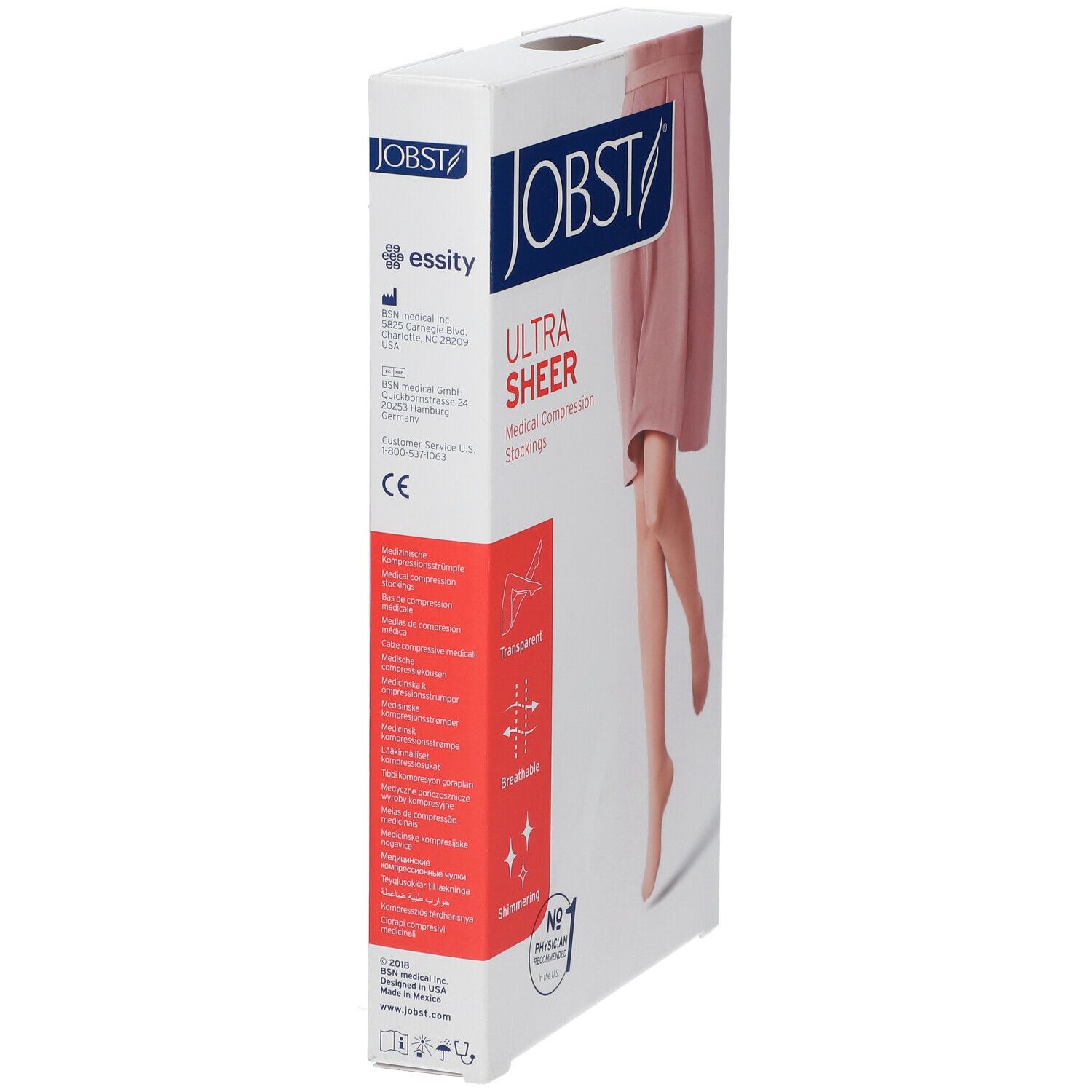 Emballage JOBST Ultra Sheer. Bas de compression médicaux. Transparent, respirant, scintillant. Marque CE.
