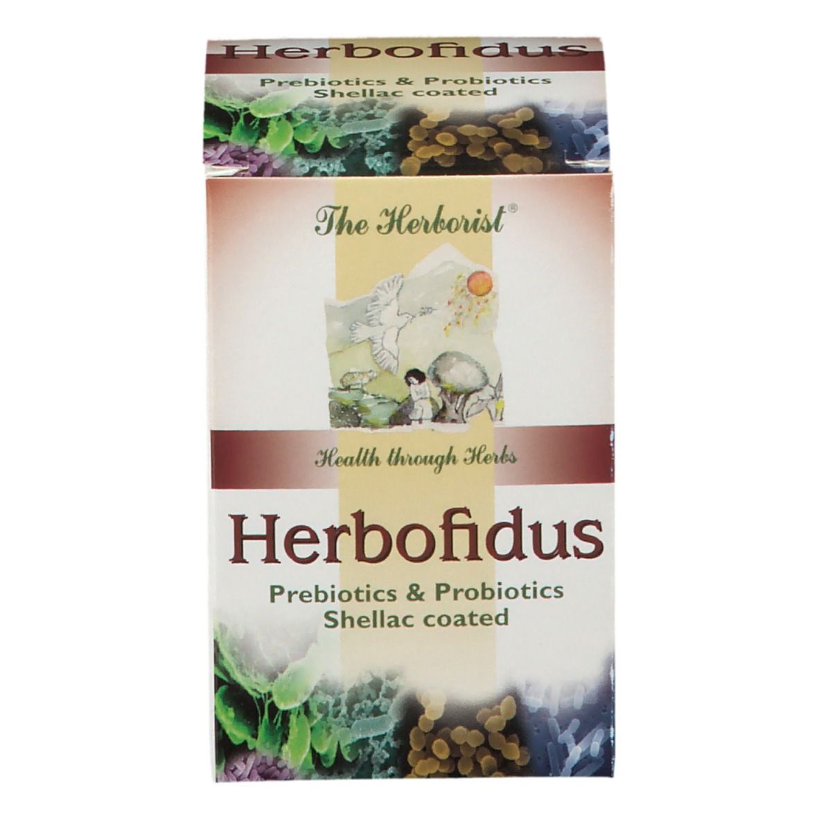 Doos Herborist Herbofidus. Opschrift: Prebiotics & Probiotics - Shellac coated.