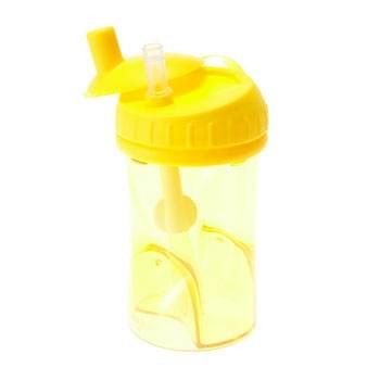 Gobelet jaune avec paille. Couvercle jaune avec ouverture. Gobelet transparent.