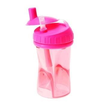Gobelet rose avec paille. Couvercle rose avec ouverture. Gobelet transparent.