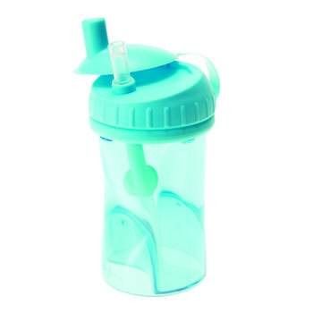 Gobelet turquoise avec paille. Couvercle turquoise avec ouverture. Gobelet transparent.