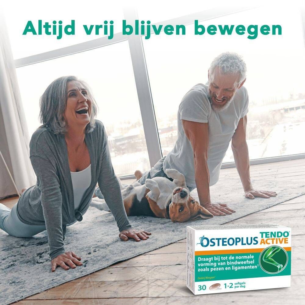 Verpakking Osteoplus Tendo Active. 30 softgels. Tekst: Normale vorming van bindweefsel.