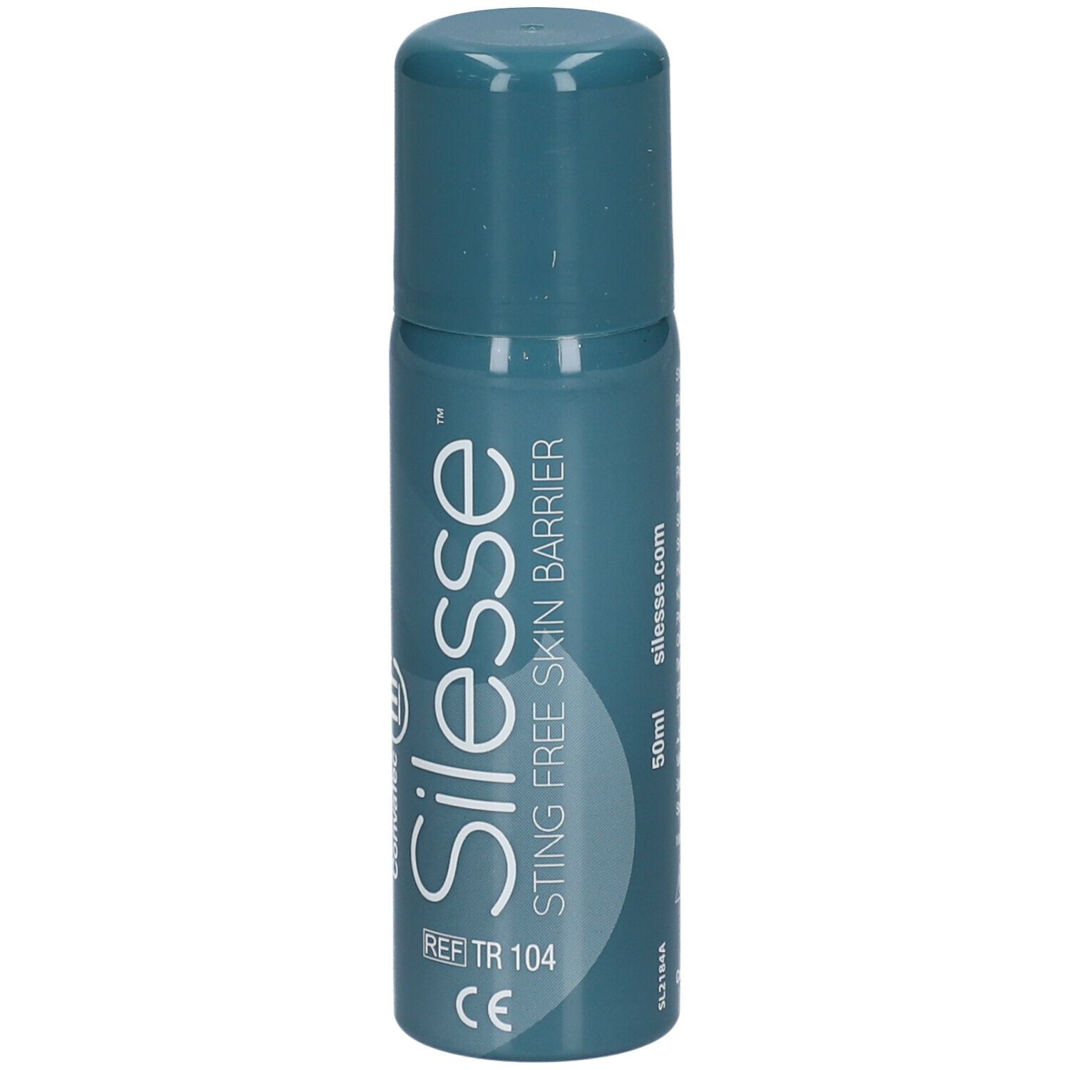 Silesse™ Hautschutz-Spray, 50ml Flasche. KonvaTec Logo, CE-Kennzeichnung und Referenznummer.