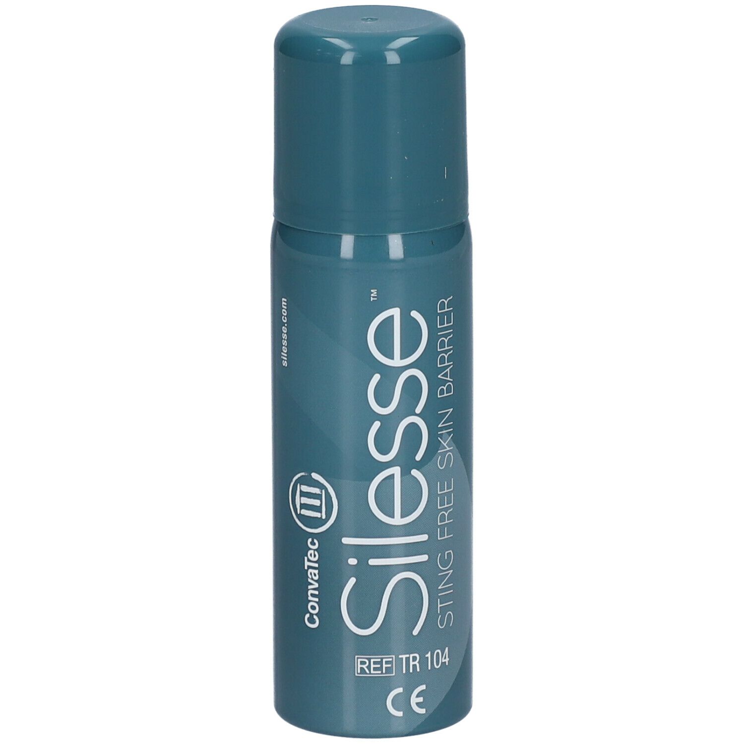 Silesse™ Hautschutz-Spray, 50ml Flasche. KonvaTec Logo, CE-Kennzeichnung und Referenznummer.