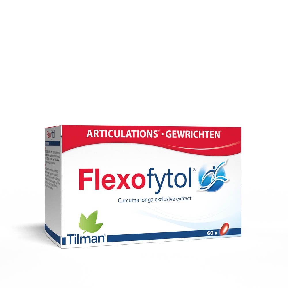 Boîte Flexofytol. Emballage rouge et blanc avec nom et logo du produit. Contient 60 gélules.