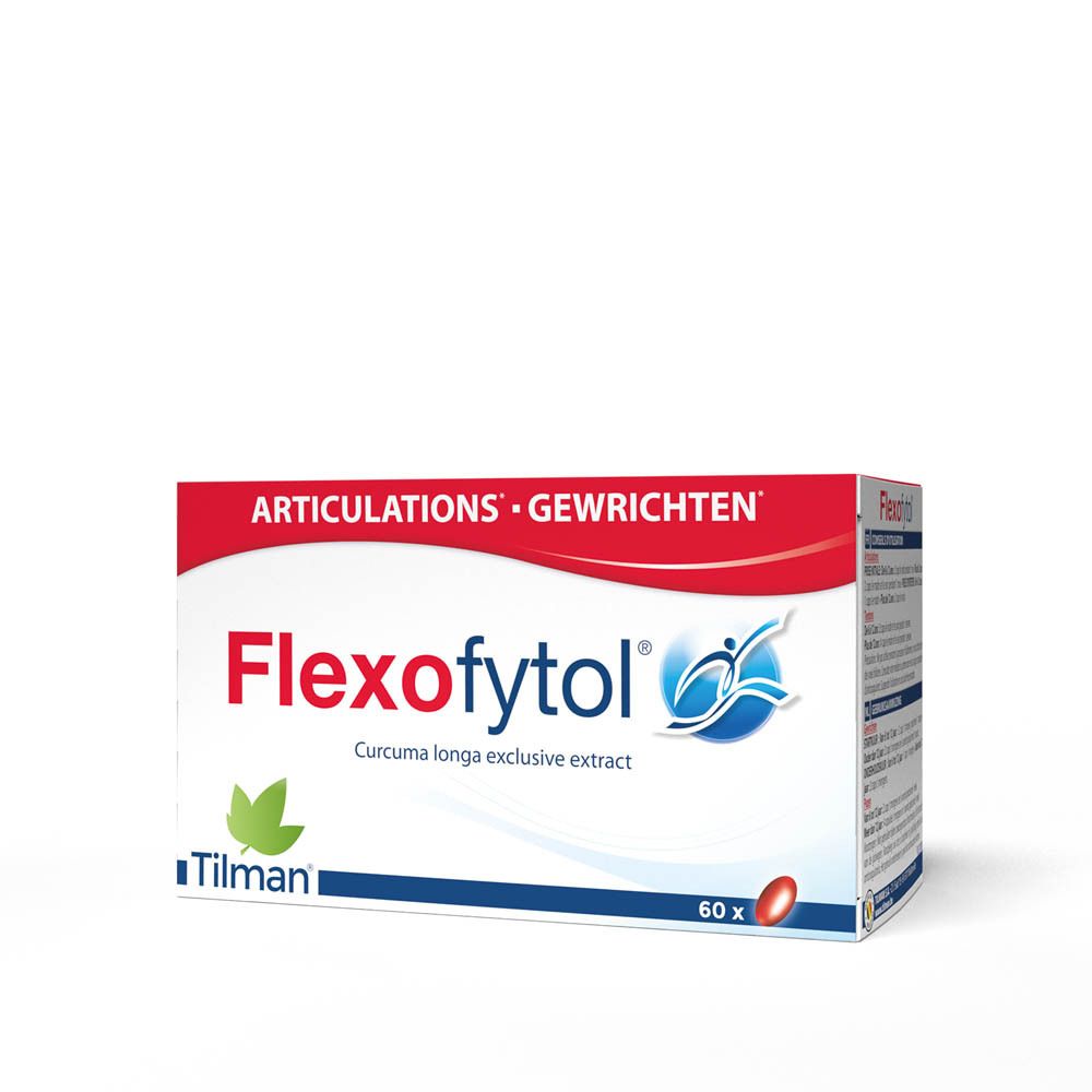 Boîte Flexofytol. Emballage rouge et blanc avec nom et logo du produit. Contient 60 gélules.