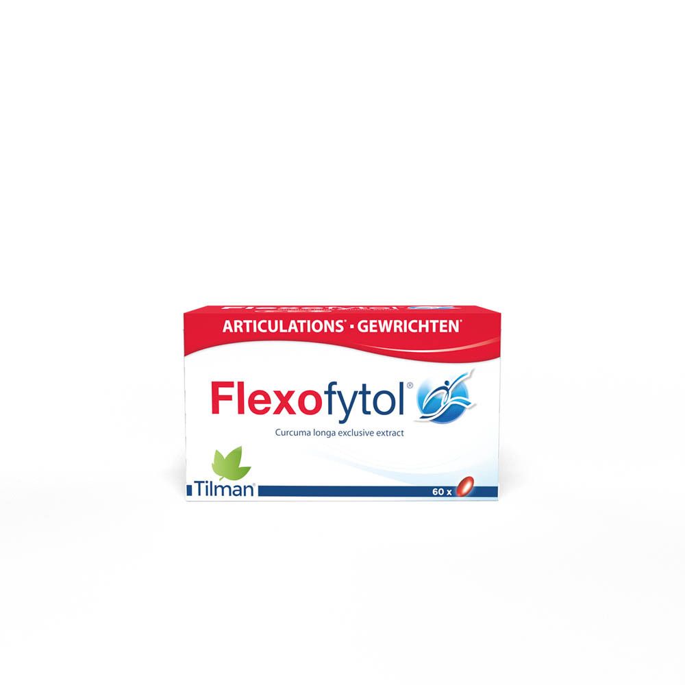 Boîte Flexofytol. Emballage rouge et blanc avec nom et logo du produit. Contient 60 gélules.