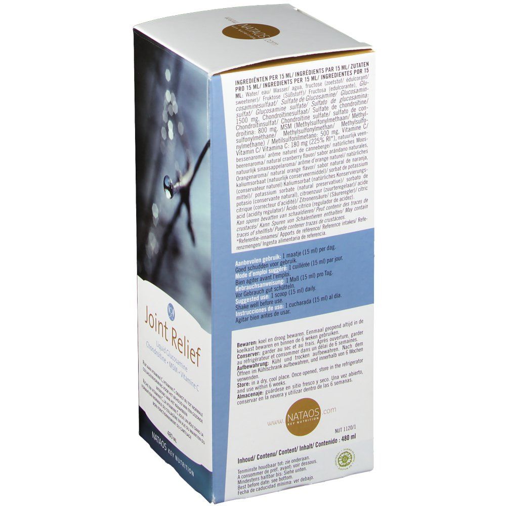Emballage du produit avec texte. Contient des informations sur les ingrédients et l'utilisation. Marque : Nataos Key Nutrition.