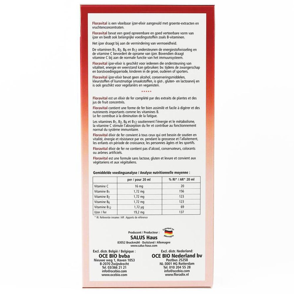 Productverpakking met informatie over ingrediënten en voedingswaarde. Tekst in meerdere talen.