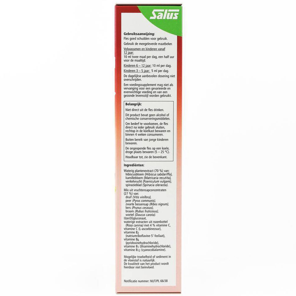 Productverpakking met informatie over gebruik en ingrediënten. Tekst in meerdere talen.