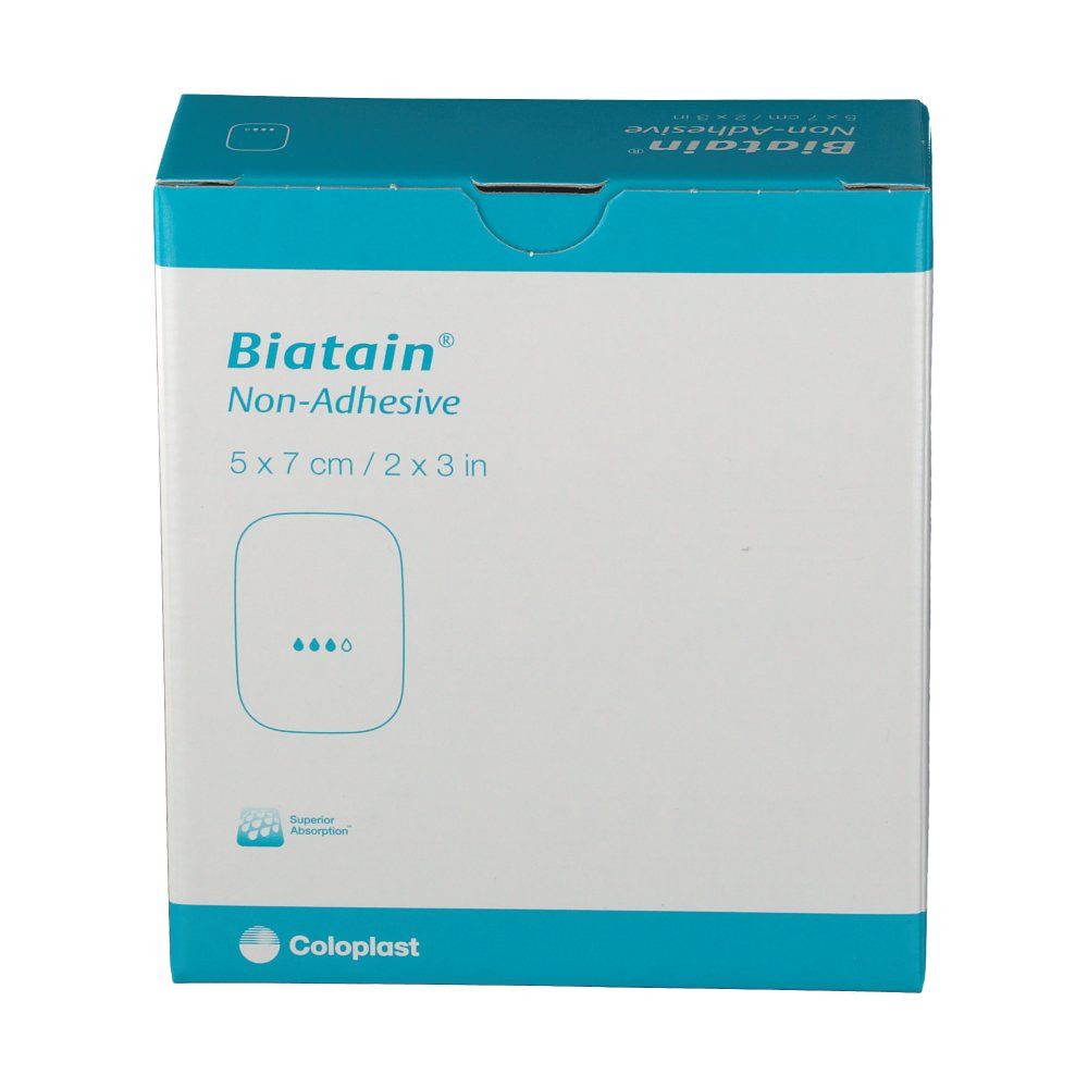 Vorderansicht der Biatain Non-Adhesive Verpackung. Produktname, Größenangabe und Logo.