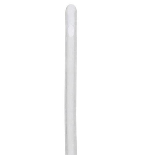 Produit blanc et fin. Forme ronde, surface lisse. Ouverture visible.