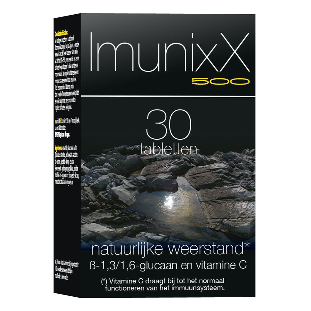 Zwarte doos Imunixx 500, 30 tabletten. Natuurlijke weerstand. B-1,3/1,6-glucaan.