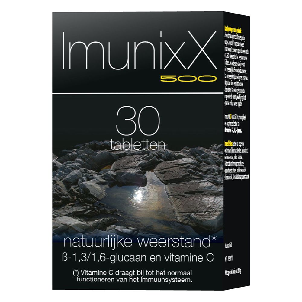 Zwarte doos Imunixx 500, 30 tabletten. Natuurlijke weerstand. B-1,3/1,6-glucaan.