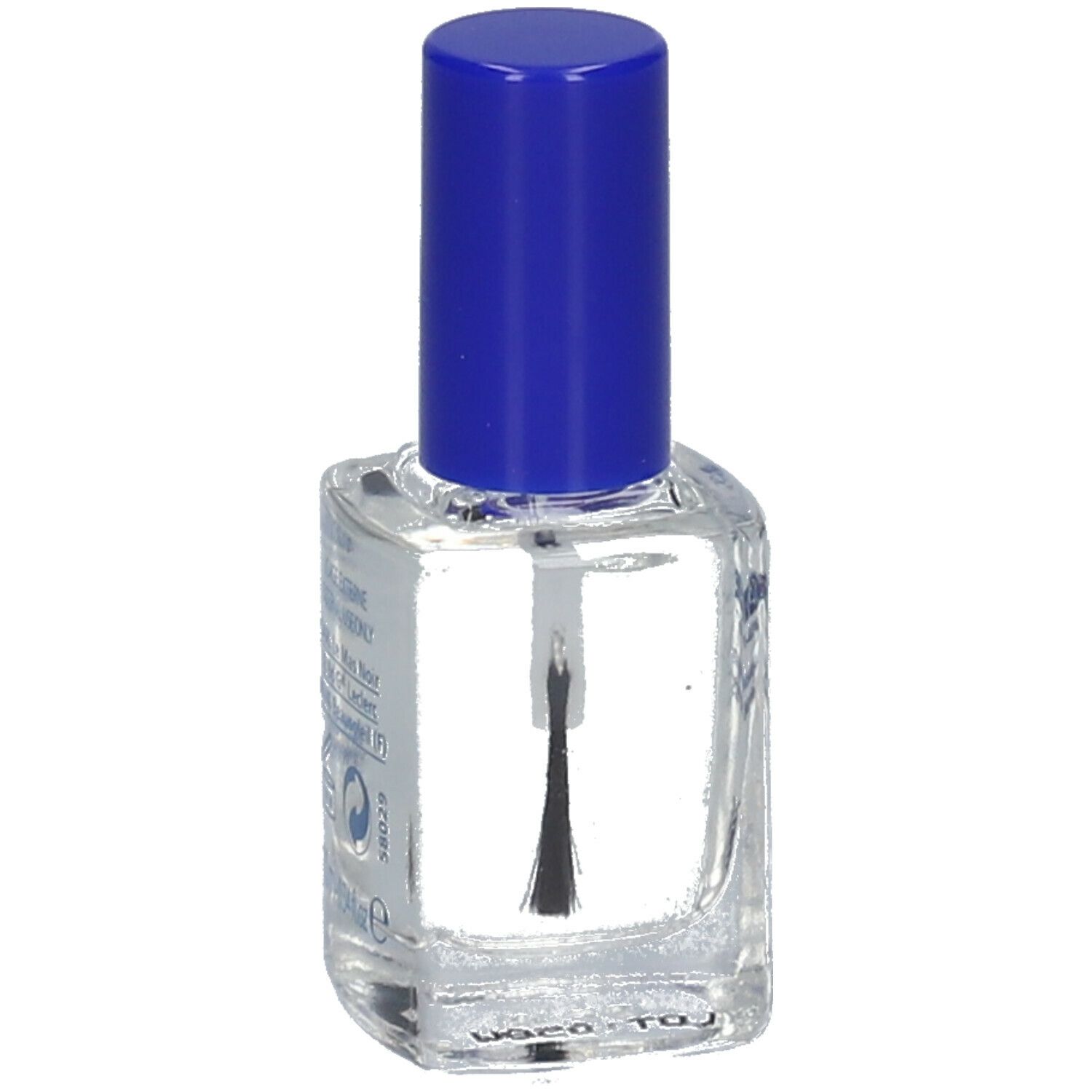 Flacon de vernis à ongles avec bouchon bleu. Avec pinceau.