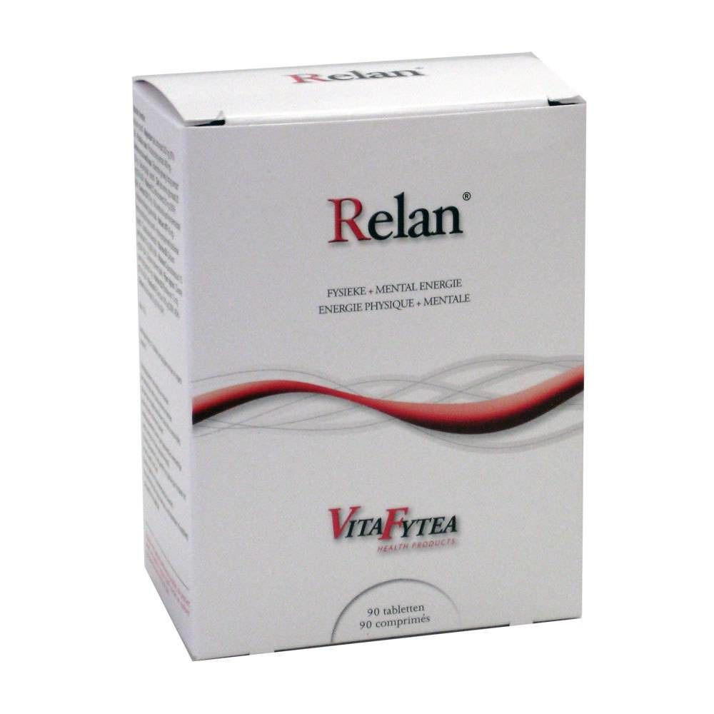 Boîte blanche "Relan" de VitaFytea. Inscription "Energie physique et mentale". Contient 90 comprimés.