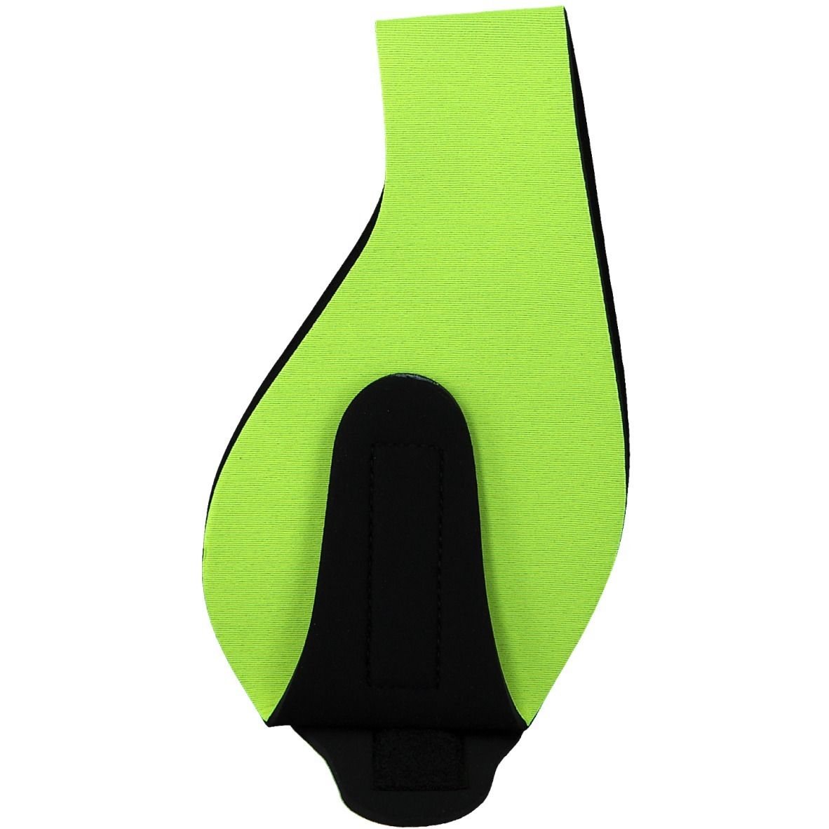 Neopreen oorbeugel, lichtgroen, met zwart inzetstuk. Achteraanzicht.