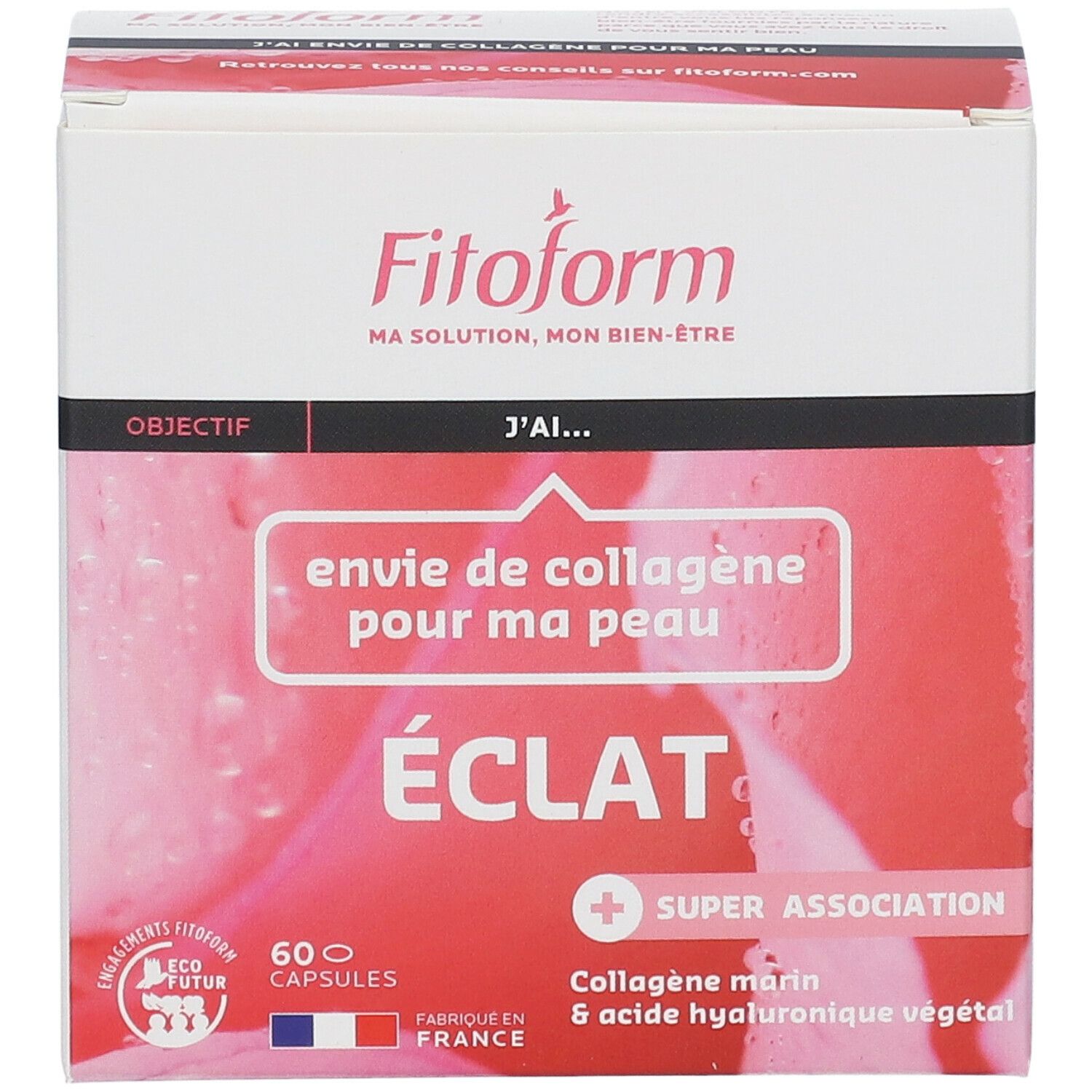 Boîte Fitoform Eclat. Inscription: 60 capsules. Drapeau français. Logo Eco-Futur.