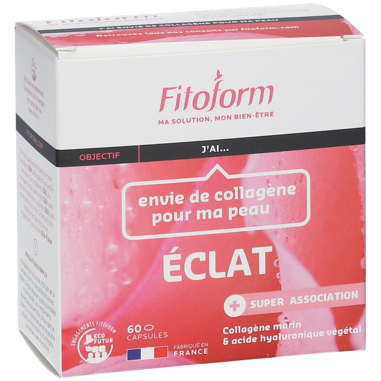 Boîte Fitoform Eclat. Inscription: 60 capsules. Drapeau français. Logo Eco-Futur.