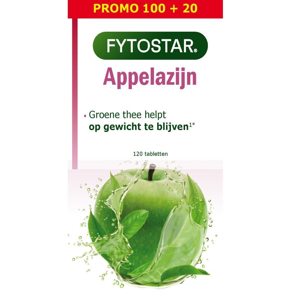 Fytostar Appelazijn, doos met 120 tabletten. Bevat groene thee. Promo 100 + 20.