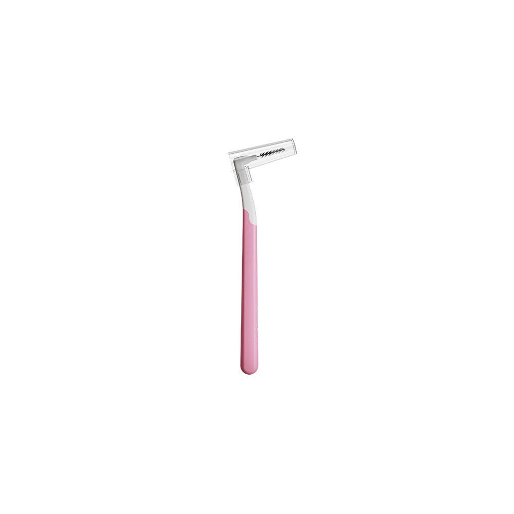 Brosse interdentaire rose unique. Manche et tête de brosse. Marque Interprox.