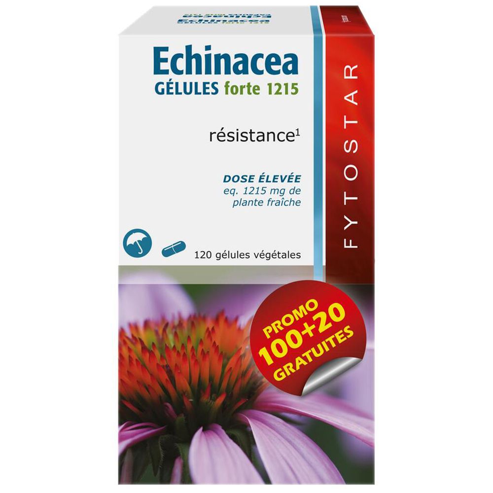 Fytostar Echinacea Forte 1215 capsules doos. 120 capsules. Rode sticker.