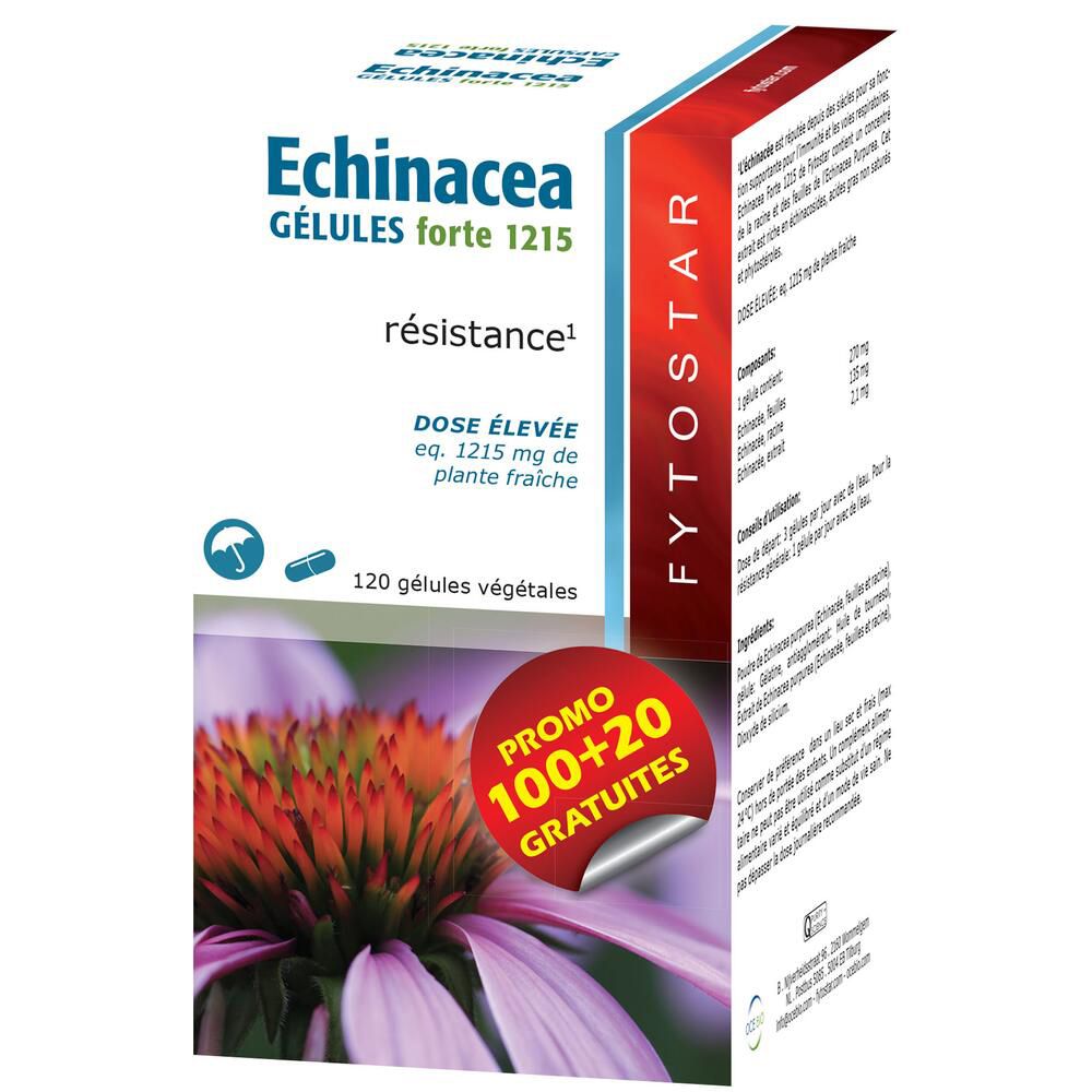 Fytostar Echinacea Forte 1215 capsules doos. 120 capsules. Rode sticker.