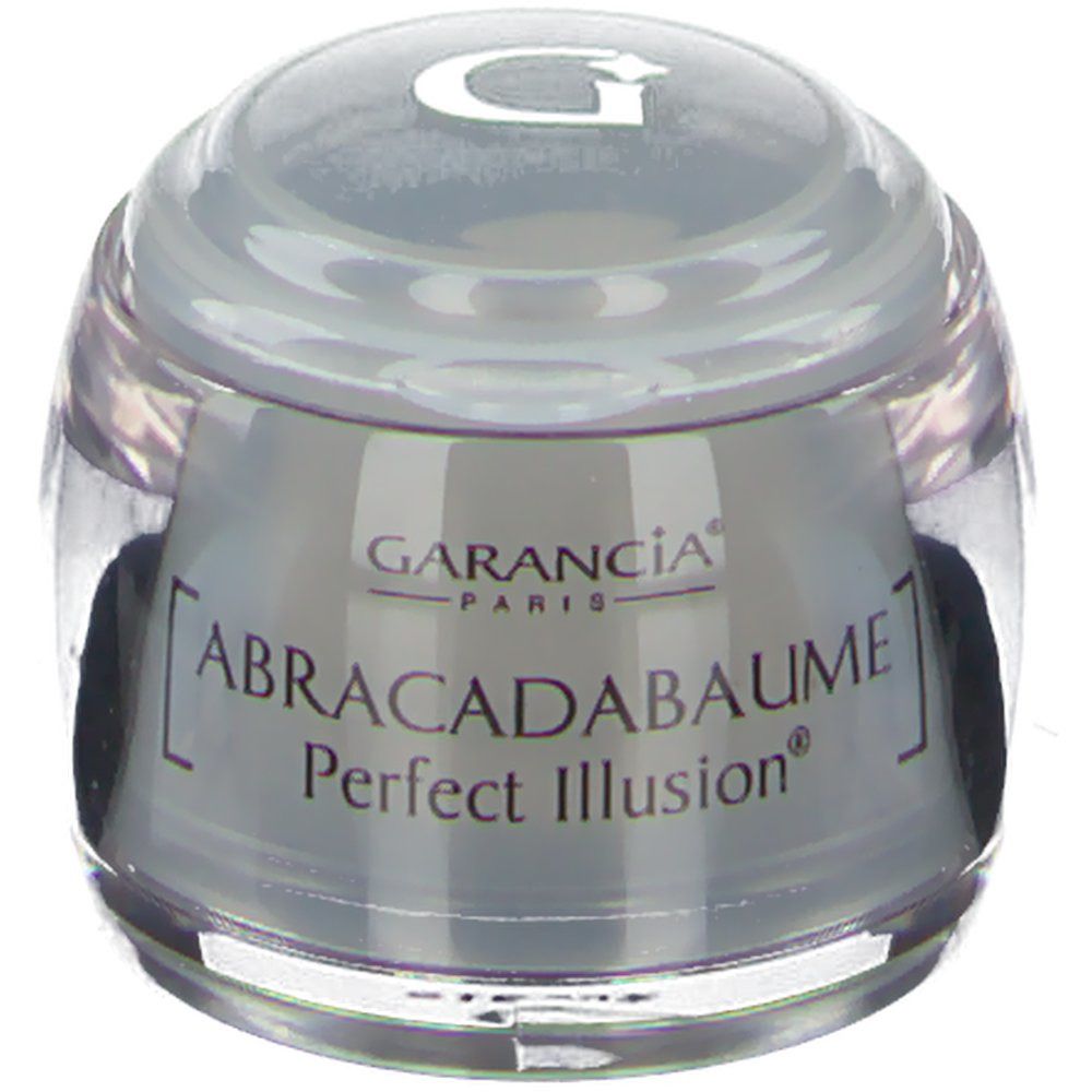 Garancia® Abracadabaume Perfect Illusion® Tiegel. Grauer Tiegel mit transparentem Deckel. Aufschrift: Garancia Paris, Abracadabaume Perfect Illusion®.