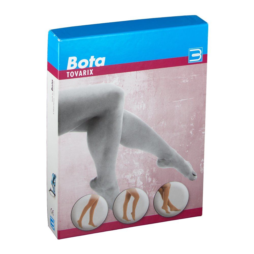 Emballage de Tovarix 70/II Kniestrumpf. Des jambes sont représentées sur le devant. Bota Tovarix est écrit en haut.