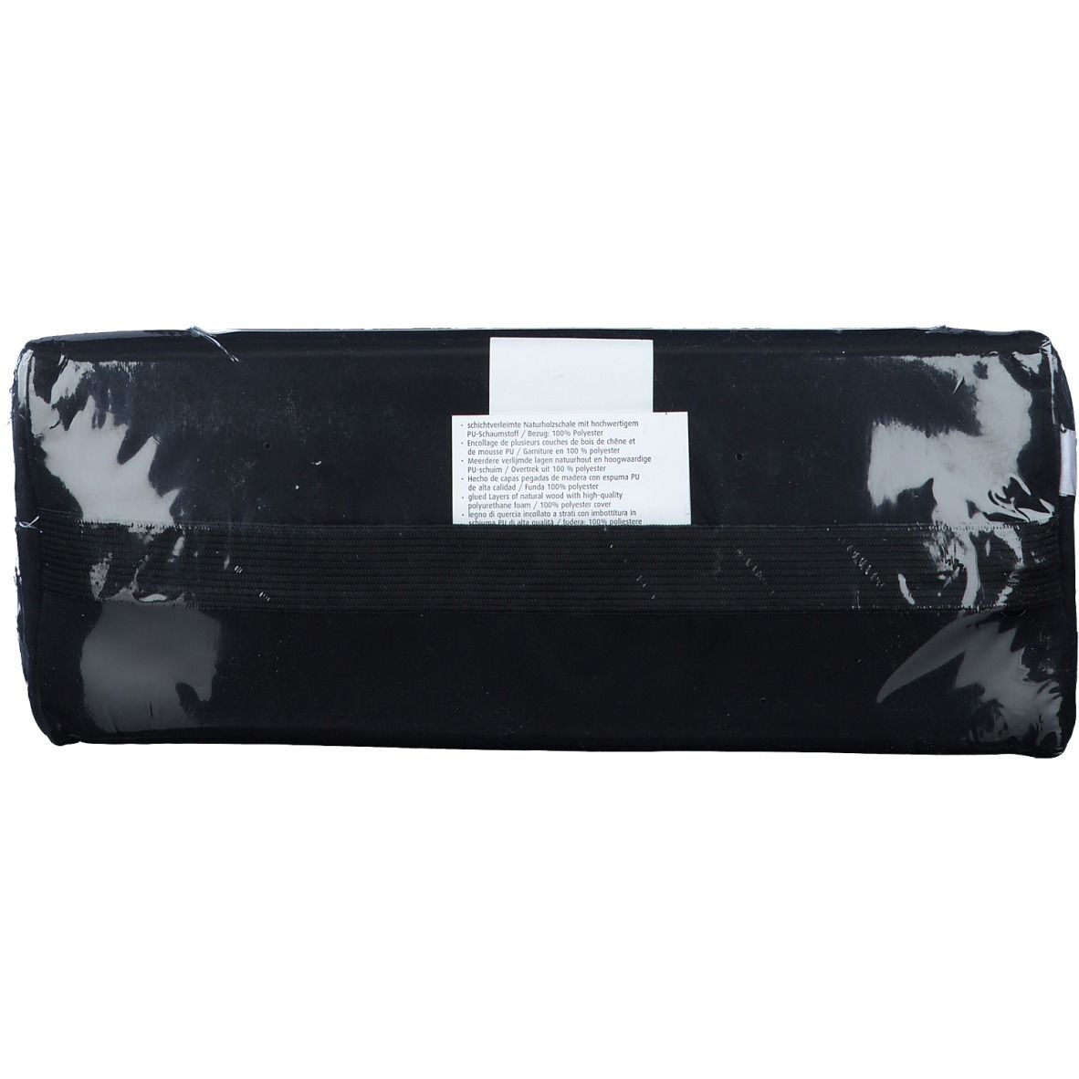 Sissel Dorsaback Pad noir emballé dans du film plastique. Étiquette produit avec texte.