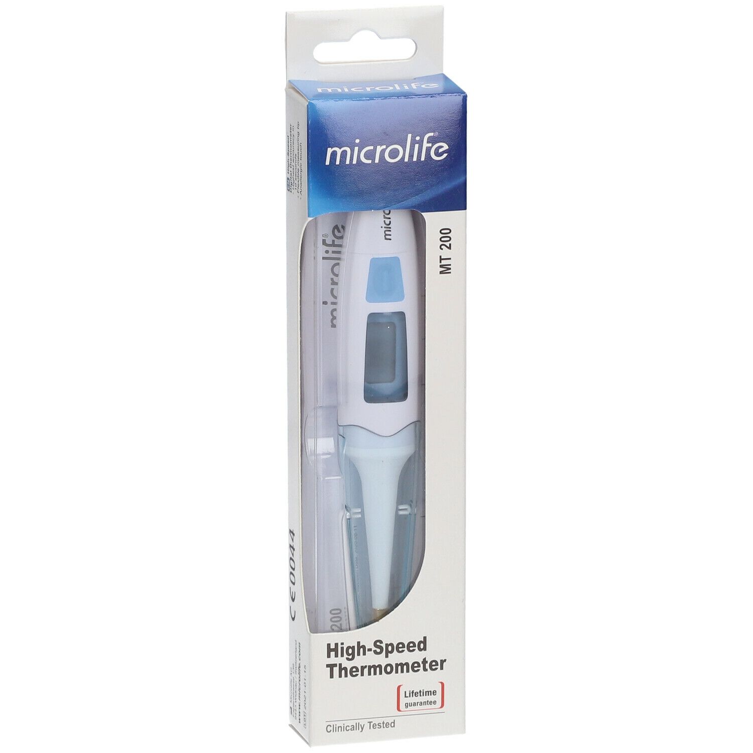 Thermomètre numérique dans son emballage. Marque Microlife, modèle MT 200. "High-Speed Thermometer".