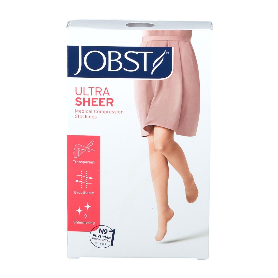 Bas de compression JOBST UltraSheer en boîte. Transparent, respirant, scintillant. Recommandé par les médecins.