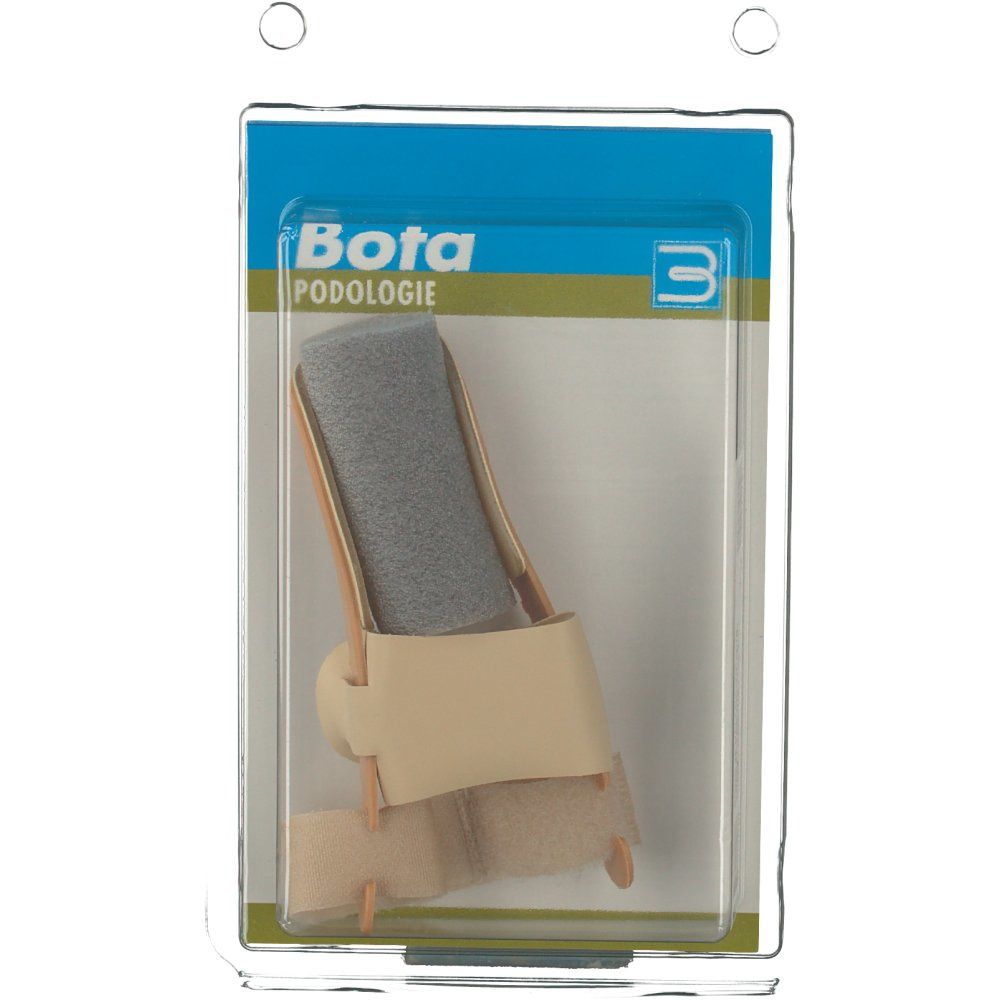 Product in transparante blisterverpakking. Beige voetorthese met grijze vulling. Merk 'Bota' zichtbaar.