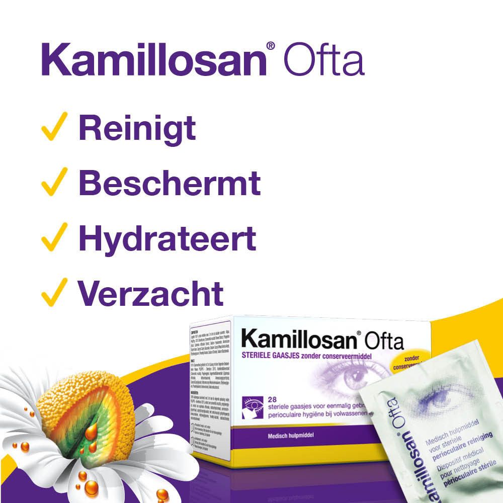Kamillosan Ofta. Reinigt, Beschermt, Hydrateert, Verzacht. Verpakking en individuele verpakking.
