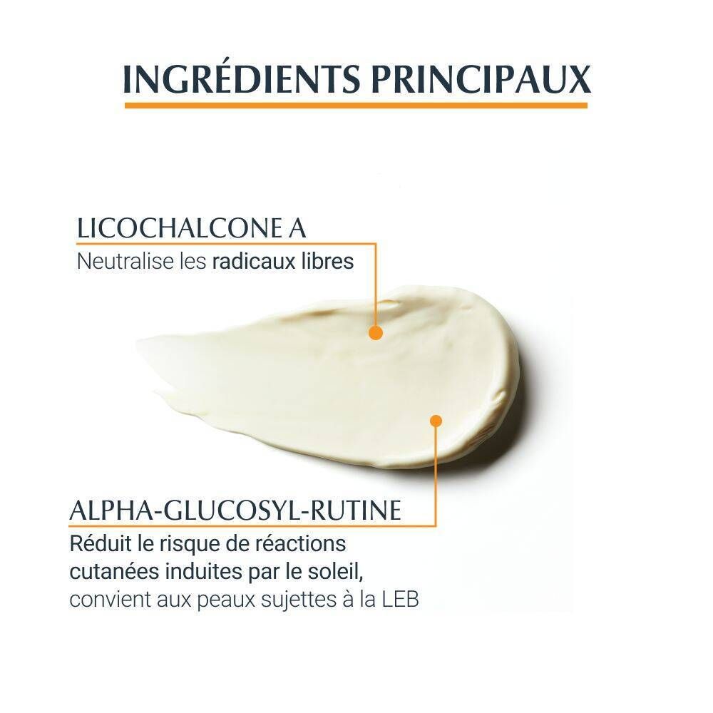 Échantillon de produit. Ingrédients: Licochalcone A, Alpha-Glucosylrutine. Texte.