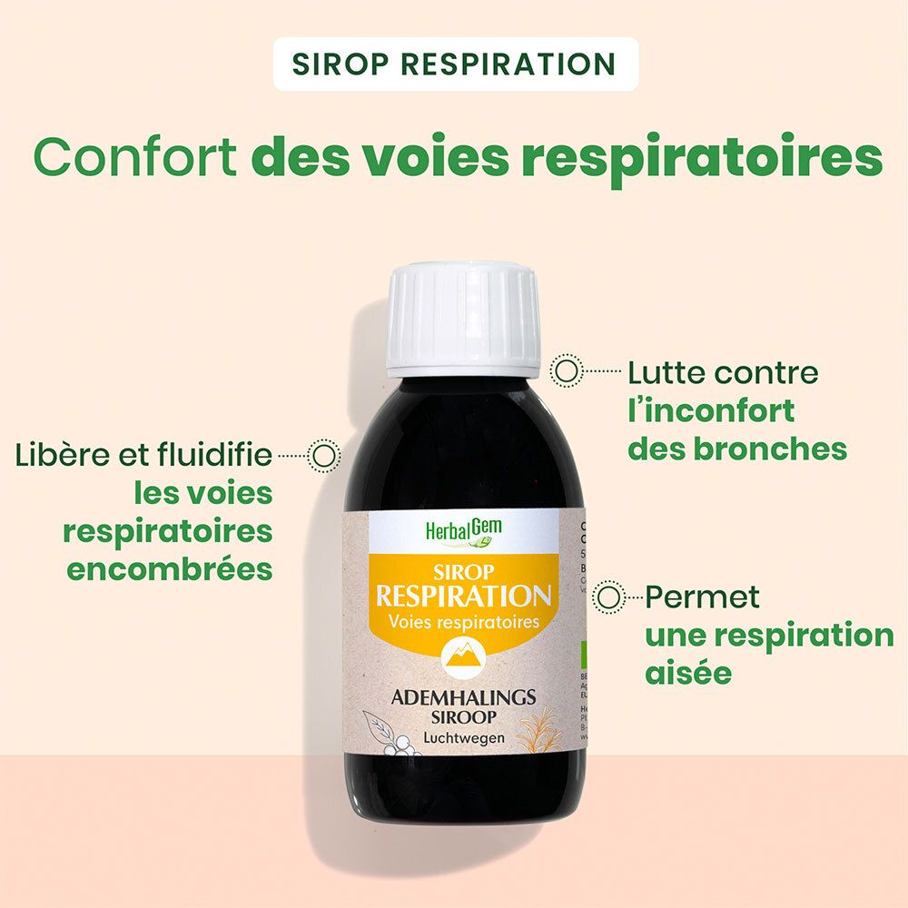 Flacon brun, bouchon blanc. Texte et logo sur l'étiquette. Certification bio. Informations produit.